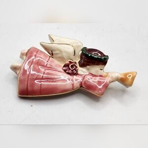 Vintage Ceramic Angel Blowing Horn Flying Punk Dress Brooch / Pin 3"